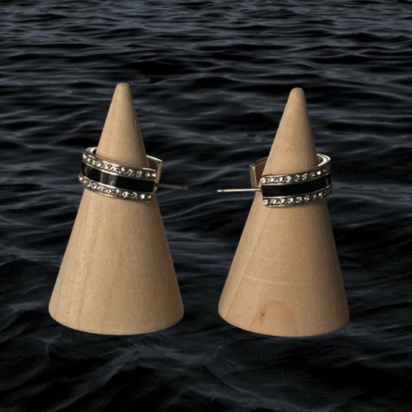 ๐ Brighton Black Enamel & Crystal Hoop Earrings ๐ - Picture 2 of 2